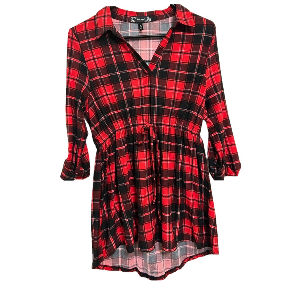 Women’s Derek Heart Maternity Long Shirt Sz M Red-Black